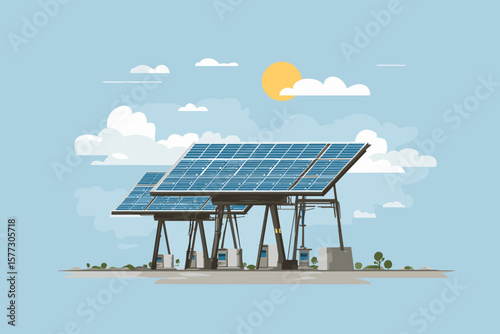 Solar Panel Station Vector Illustration