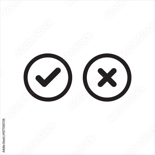 Check Mark and Cross Symbol Icons in Circle Outline