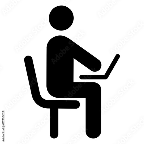 Icono silueta de hombre sentado con ordenador portatil