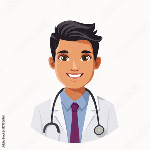 Vector illustration of a friendly pediatrician with medical tools, perfect for children's health themes, clinic brochures, and healthcare educational visuals.