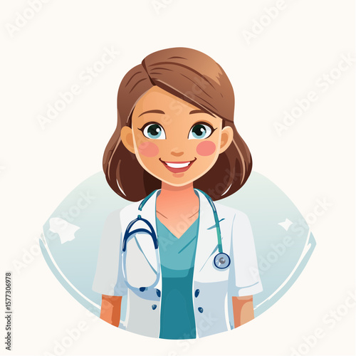 Vector illustration of a friendly pediatrician with medical tools, perfect for children's health themes, clinic brochures, and healthcare educational visuals.
