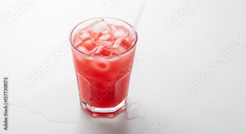 Wallpaper Mural Strawberry juice with ice and cherry served in a glass on white background Torontodigital.ca