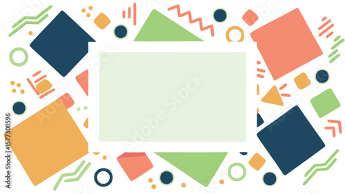 Abstract frame with colorful geometric shapes including squares circles and triangles design element one hundred