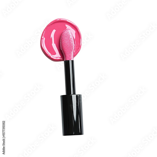 A Makeup Brush with Soft Bristles and a Bold Lipstick Neatly Arranged Together and Isolated on White Background for Beauty and Cosmetic Design Use

