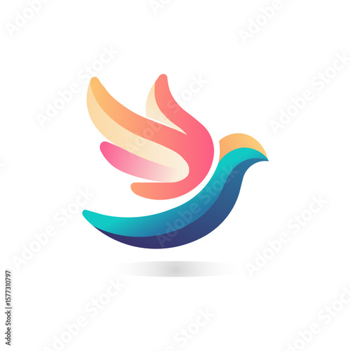 Abstract Gradient Dove logo in Flight Symbol of Peace and Hope