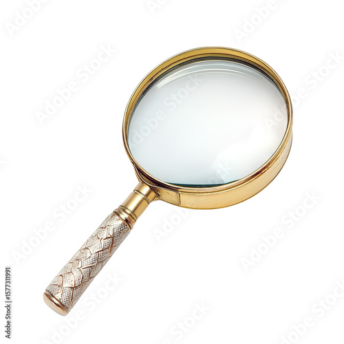 A Classic Magnifying Glass with Clear Lens and Black Handle Neatly Isolated on White Background for Education and Research Design Use


