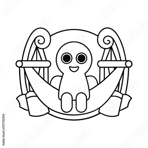 A ghost relaxing in a hammock on Halloween night kids coloring book Vector illustration