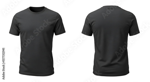A plain dark gray tshirt shown from front and back, isolated on white background