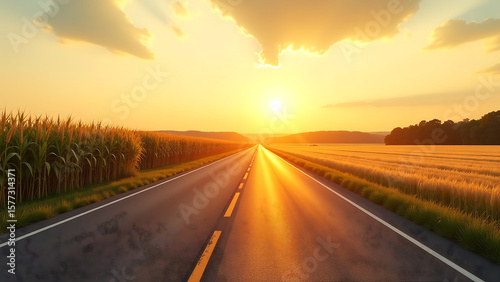 cornfield stretches towards horizon along highway rural north carolina rows golden wheat standing sentinel