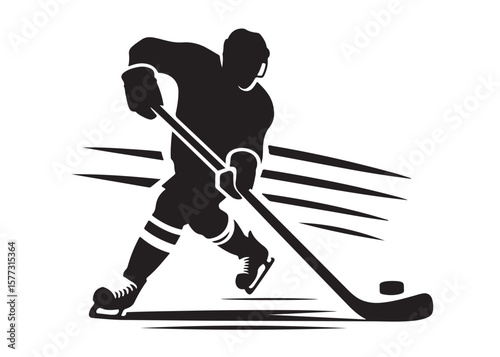 hockey stick logo silhouette and puck vector, hockey stick logo icon silhouette, ice hockey player silhouette vector illustration, hockey stick and puck logo silhouettes vector on a white background