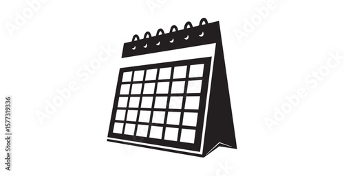 Simple black and white desk calendar with spiral binding silhouette