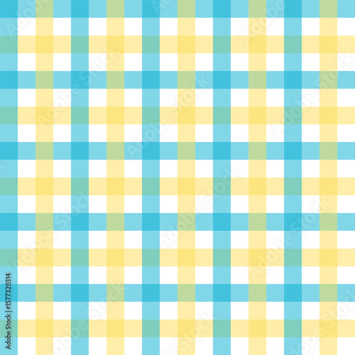 Gingham seamless pattern in blue yellow white.Checkered tartan plaid repeat pattern for winter Christmas.Geometric vector illustration background wallpaper texture for fabric and prints.