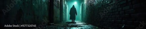 A shadowy figure lurking in a dimly lit alleyway, exuding an aura of malice and deceit The scene evokes a sense of unease and impending danger , menace, danger, reprehensible