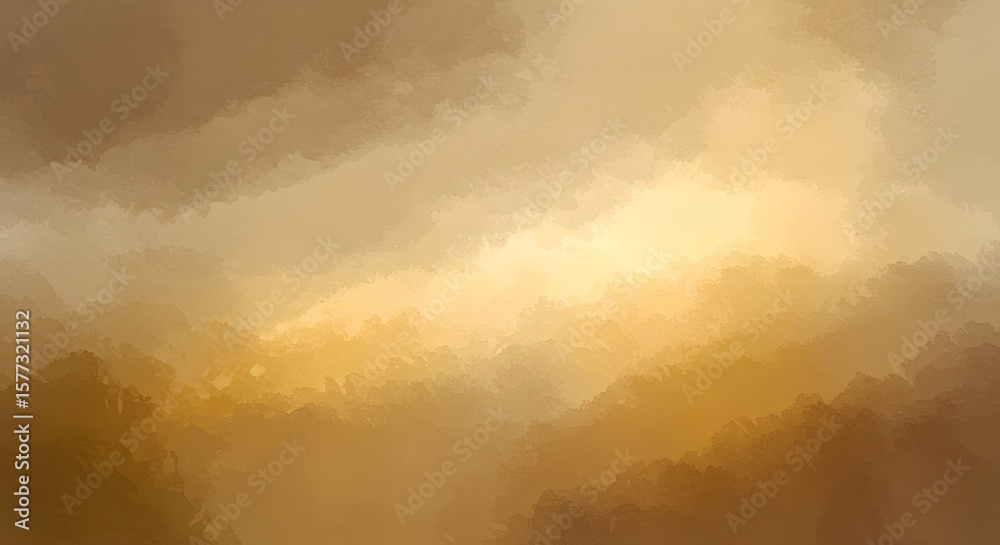 Fototapeta premium Muted golden-brown landscape view, soft clouds, hazy atmosphere.