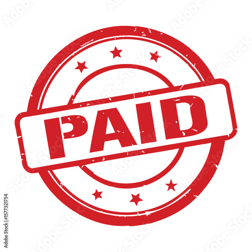 Red paid stamp icon with stars and grunge texture