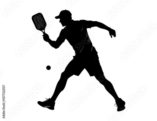 Silhouette of pickleball players in action. Ideal for sports websites, social media posts, fitness blogs, and recreational activities advertisements.