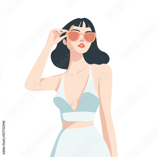 a girl in halter neck dress adjusting sunglasses