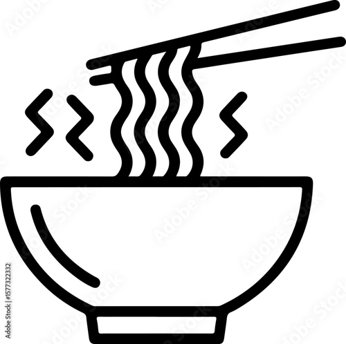 Steaming hot noodles being lifted from a bowl with chopsticks in a simple line art style