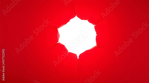 Ripped transparent hole in red paper