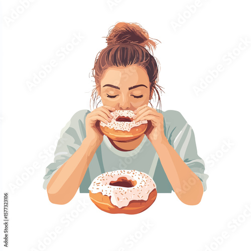 a girl munching on a donut