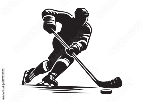 hockey stick logo silhouette and puck vector, hockey stick logo icon silhouette, ice hockey player silhouette vector illustration, hockey stick and puck logo silhouettes vector on a white background