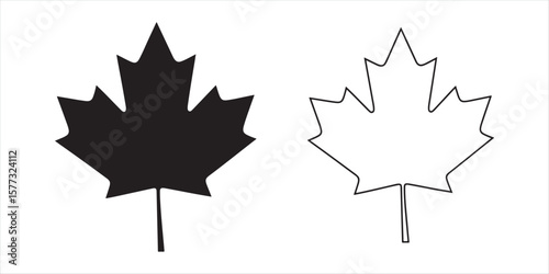 Maple Leaf Vector Icons, Solid and Outline Styles