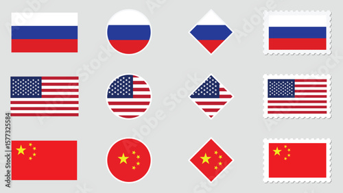 National Design Featuring USA, China and Russia Identity