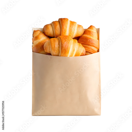 Delicious croissants in a paper bag ready for breakfast enjoyment