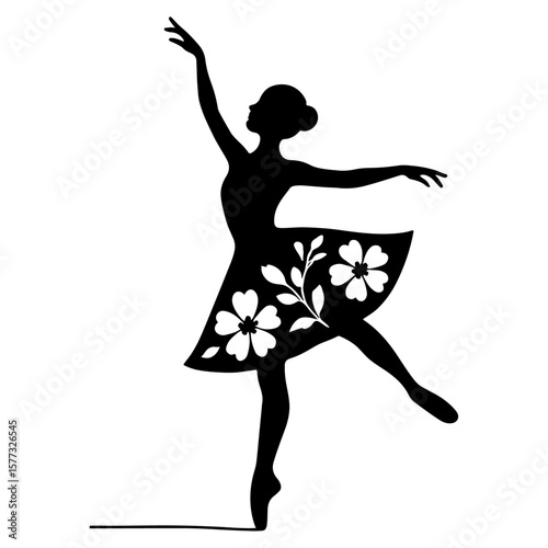 Elegant silhouette illustration of a ballet dancer woman posing