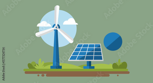 Clean Energy Landscape Wind Turbine and Solar Panel Powering a Sustainable Future