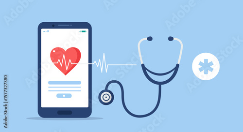 Mobile Healthcare Stethoscope Connected to a Smartphone Displaying Heartbeat Data for Health Monitoring