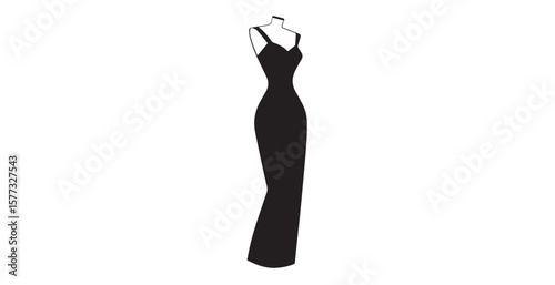 Elegant black evening gown with draped detail on a mannequin silhouette