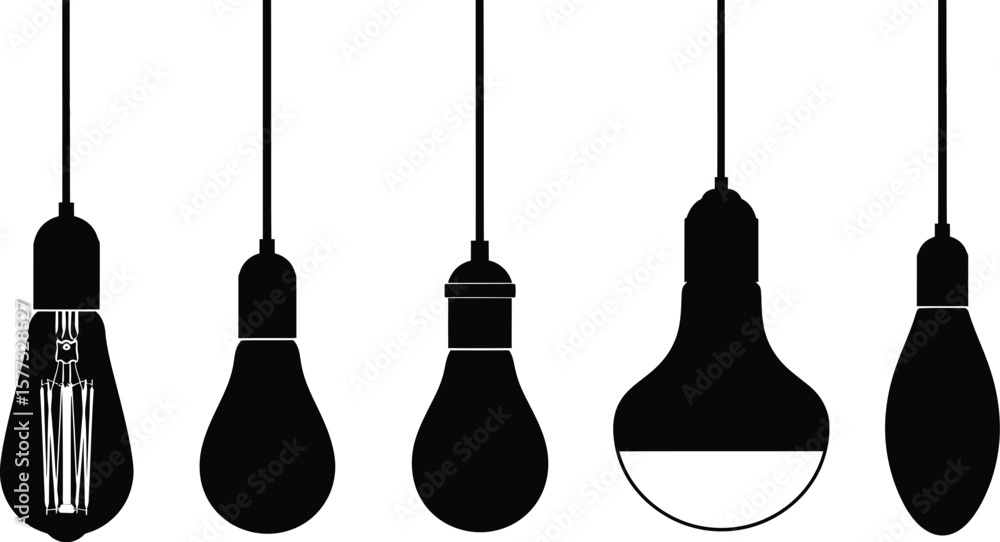 Naklejka premium Illustration of five hanging light bulbs with various shapes design