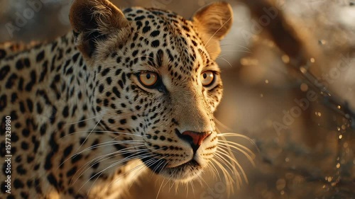 Leopard portrait close up wildlife photography african animal big cat nature safari predator feline beauty. Perfect for wildlife documentaries, nature education programs, conservation campaign.