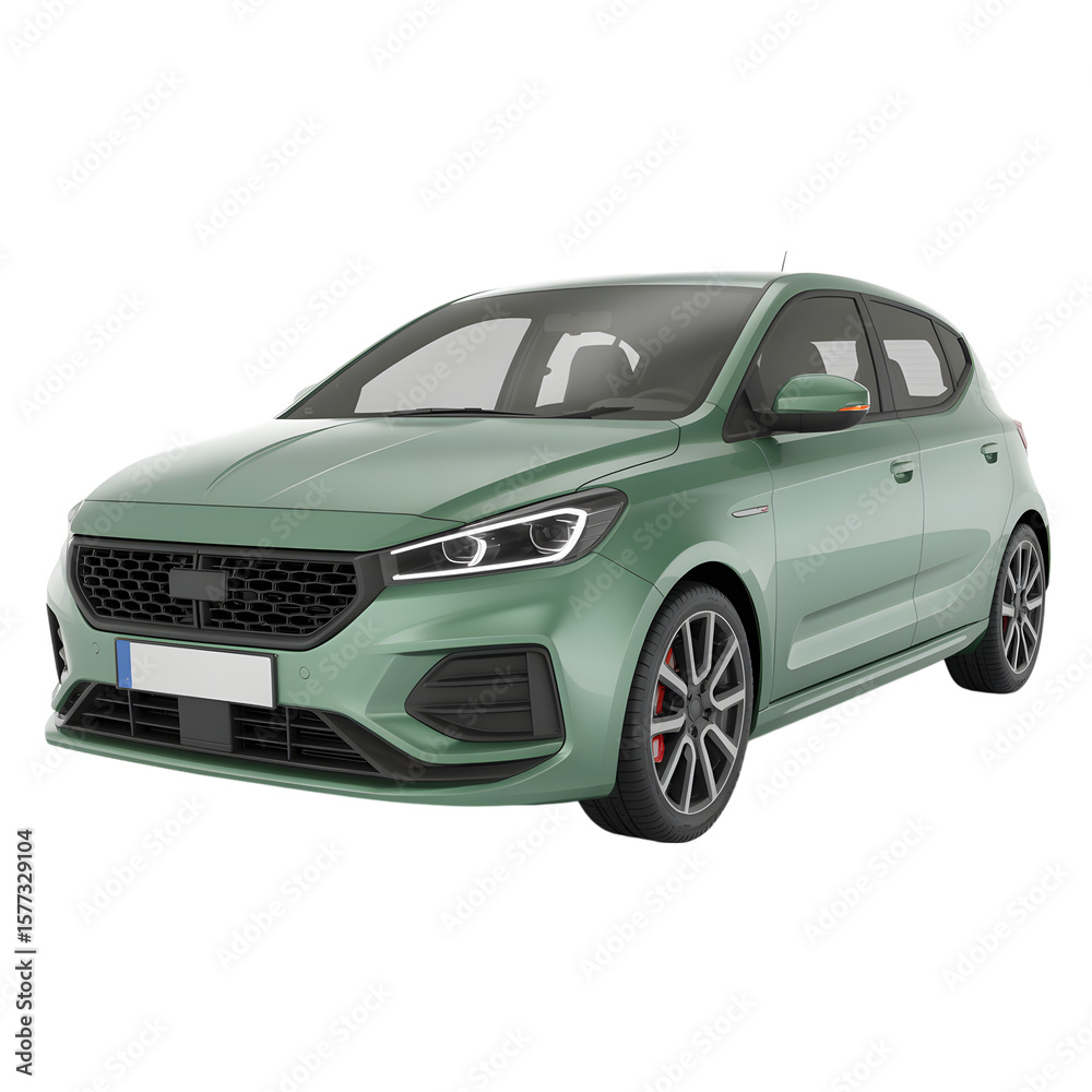 Fototapeta premium Mint green car isolated on transparent white background