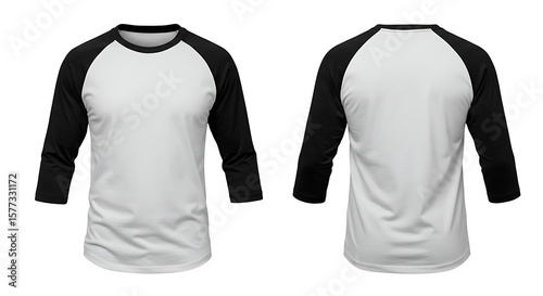 Black and white raglan baseball tshirt isolated on white background