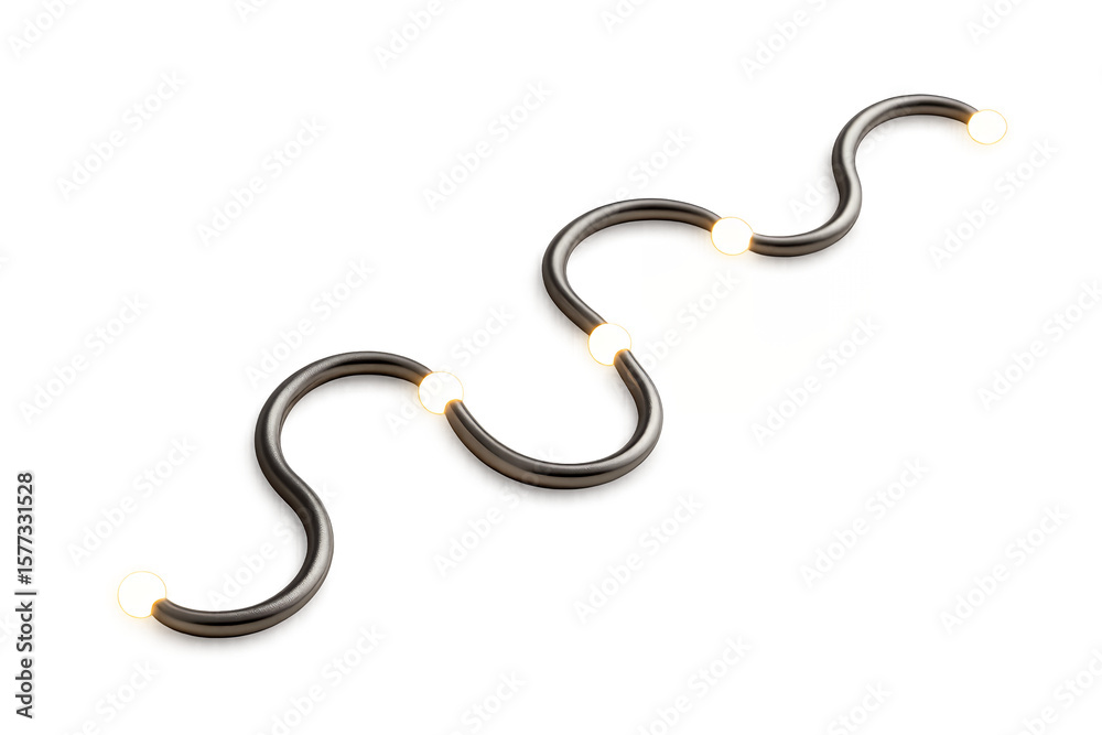 Obraz premium Modern black wavy light fixture with glowing bulbs Isolyate on transparent background Insightful Journey Map