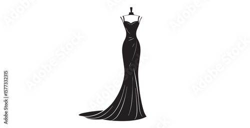 Elegant black evening gown on mannequin silhouette
