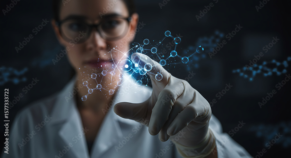 Fototapeta premium Scientist Interacting with Molecular Structure Visualization