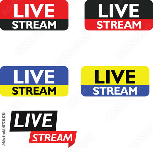 LIVE STREAM” Label Icon Set – Multicolor Callout Badges for Digital Broadcasts