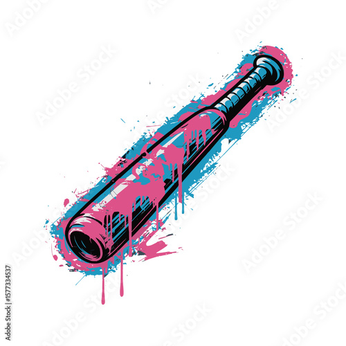 Graffiti-style colorful baseball bat dripping with paint for urban streetwear-inspired designs vector illustration design.