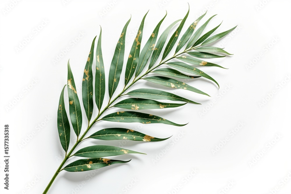 Fototapeta premium Green palm leaf isolated on white background with natural texture