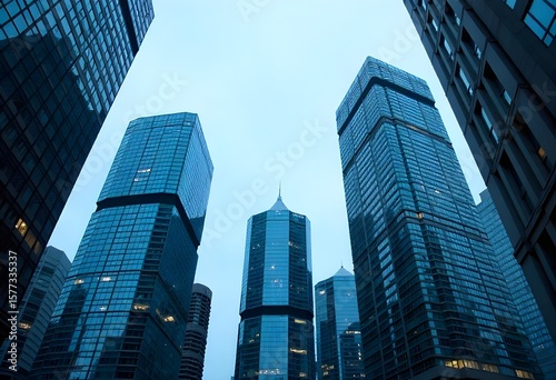 Wallpaper Mural Up view of modern buildings from glass material blue colored. High houses and blue sky. High-rises buildings stretching up to heaven.  Torontodigital.ca