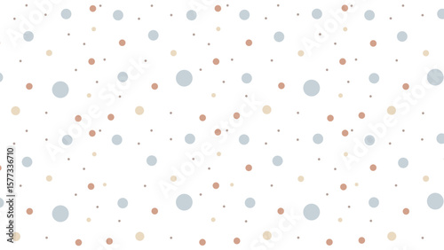 Seamless vector pattern with scattered pastel dots in blue, beige, and terracotta on white. Gentle, modern design for various creative projects
