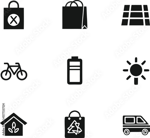 Sustainable Living Icons Eco-Friendly Lifestyle Graphics