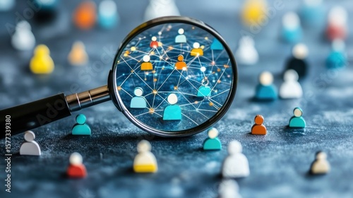 A magnifying glass focusing on mediation icons, representing conflict resolution between individuals such as couples and the mediator's role.