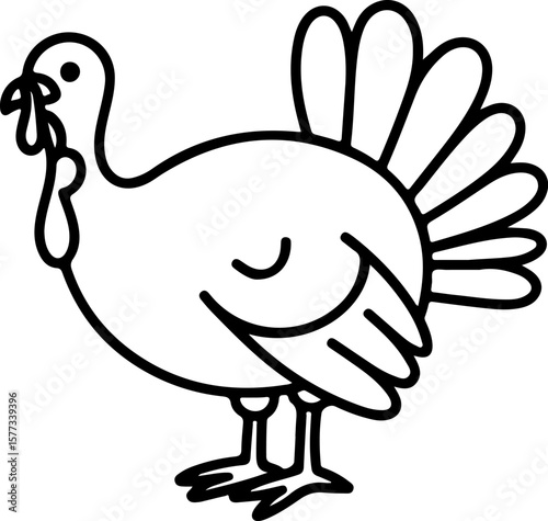 Simple outline drawing of a turkey with fan tail for thanksgiving