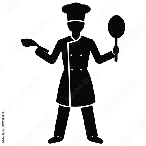 Culinary Expertise Chef Silhouette with Utensils