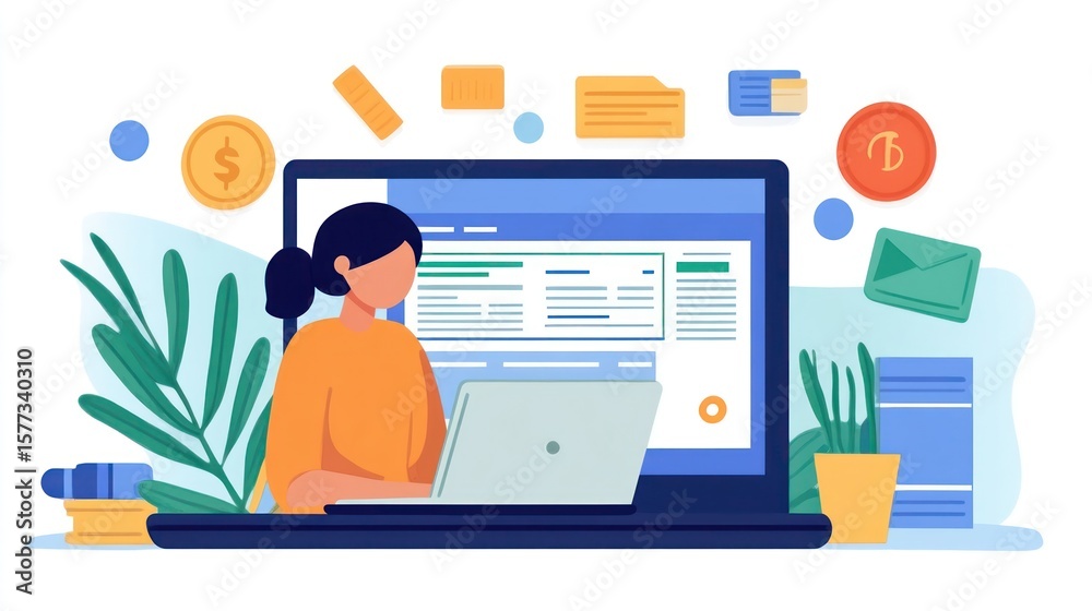 A person using a laptop to apply for an online personal loan, featuring a loan icon representing financial agreements between lenders and borrowers. A person using a laptop to apply for an online personal loan, featuring a loan icon representing financial agreements between lenders and borrowers.