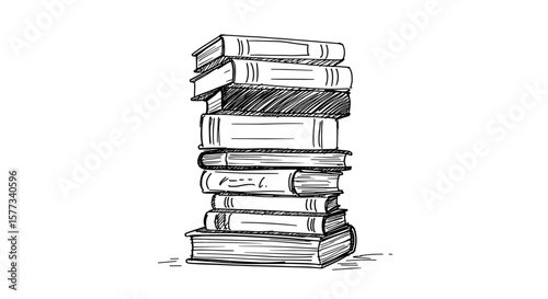 AI-generated illustration of a stack of books black and white sketch vector SVG

